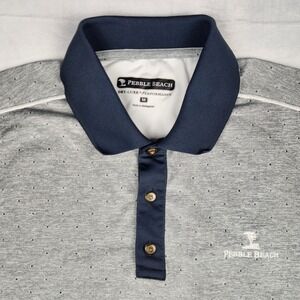 Pebble Beach Golf Polo Shirt Mens Medium‎ Gray Dry-Luxe Performance Geometric
